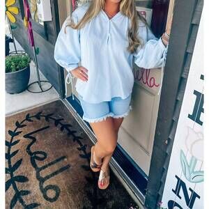 NEW BEFORE YOU COLLECTION gauze top in sky blue